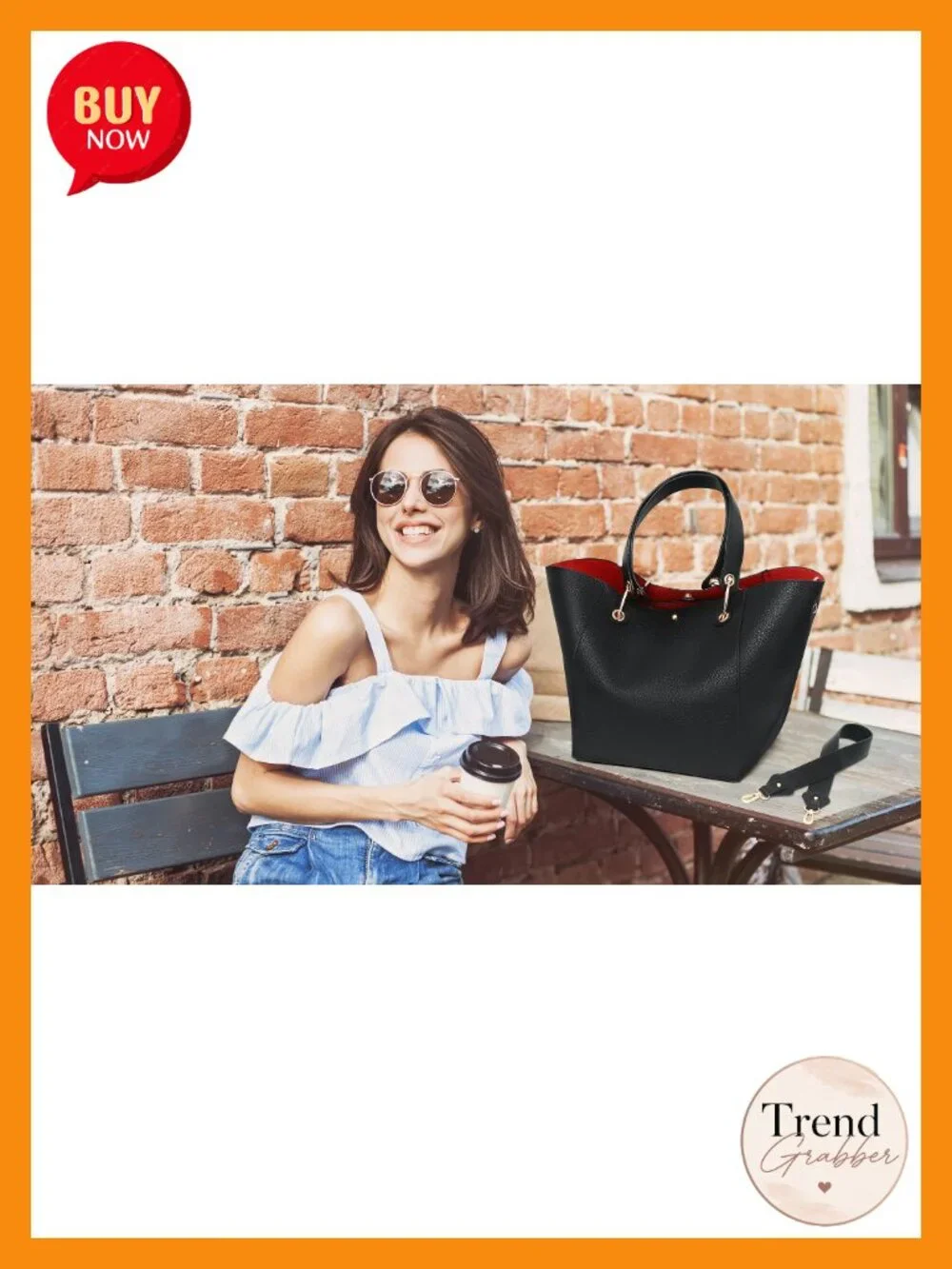 Large Work Tote Bag with Detachable Strap Faux Leather